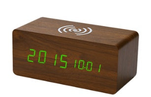 Wooden LED Alarm Clock with Wireless Charging