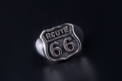 Men's Titanium Steel Route 66 Ring – Vintage American Highway Cast Statement Band