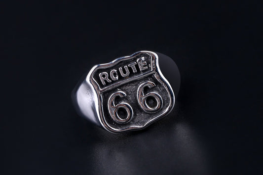 Men's Titanium Steel Route 66 Ring – Vintage American Highway Cast Statement Band