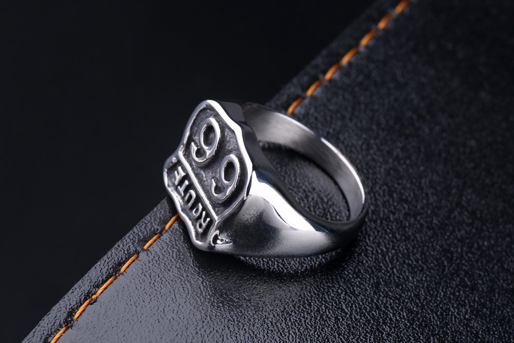 Men's Titanium Steel Route 66 Ring – Vintage American Highway Cast Statement Band