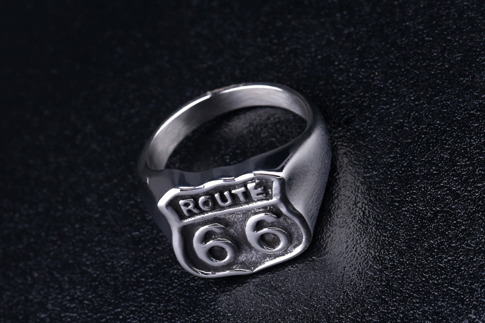 Men's Titanium Steel Route 66 Ring – Vintage American Highway Cast Statement Band