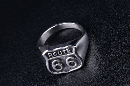 Men's Titanium Steel Route 66 Ring – Vintage American Highway Cast Statement Band