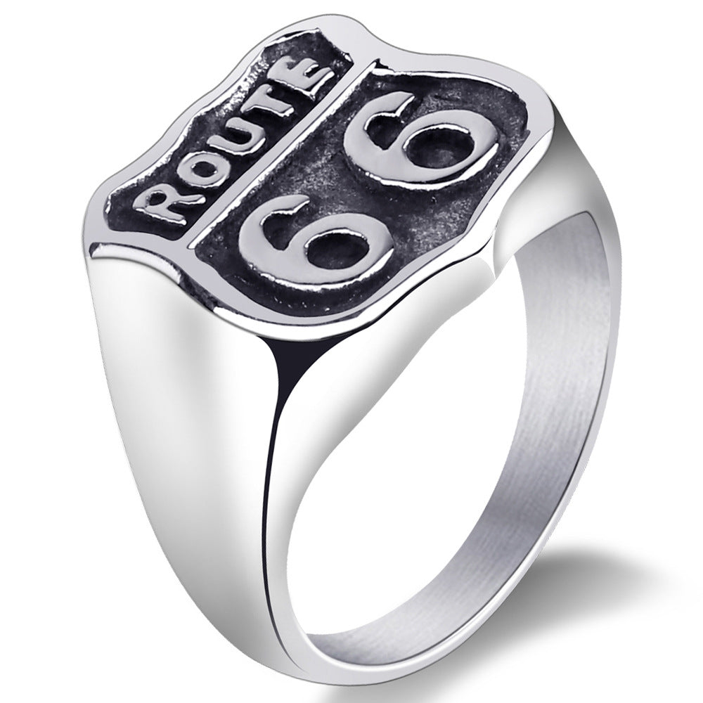Men's Titanium Steel Route 66 Ring – Vintage American Highway Cast Statement Band