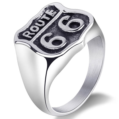 Men's Titanium Steel Route 66 Ring – Vintage American Highway Cast Statement Band