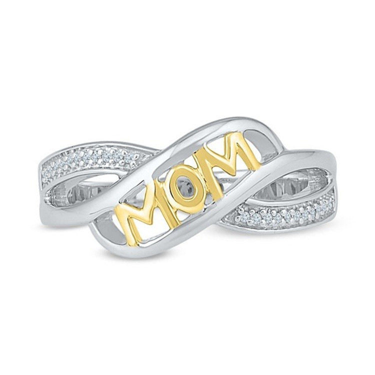 Women's 18K Electroplated Love Mam Ring – Gold & Rose Gold Gem-Set Band