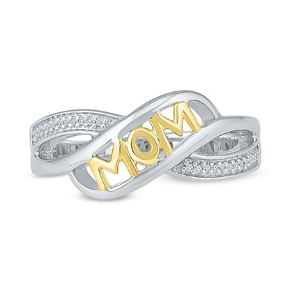 Women's 18K Electroplated Love Mam Ring – Gold & Rose Gold Gem-Set Band