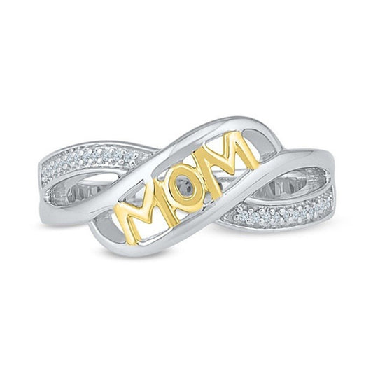 Women's 18K Electroplated Love Mam Ring – Gold & Rose Gold Gem-Set Band