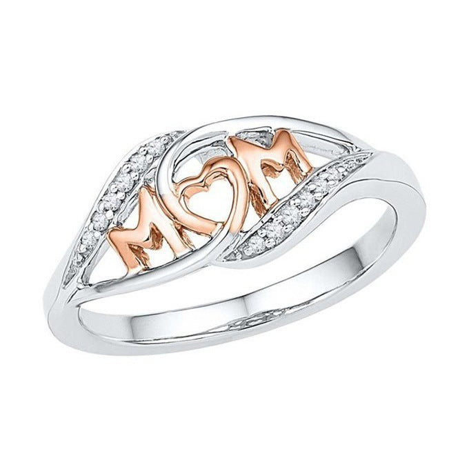 Women's 18K Electroplated Love Mam Ring – Gold & Rose Gold Gem-Set Band