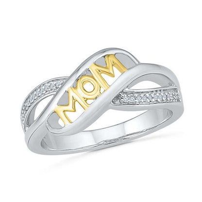 Women's 18K Electroplated Love Mam Ring – Gold & Rose Gold Gem-Set Band