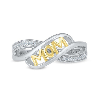 Women's 18K Electroplated Love Mam Ring – Gold & Rose Gold Gem-Set Band