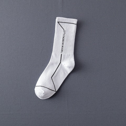 Men’s Jacquard Letter Pattern Mid-Tube Sports Socks Black & White 12 Designs