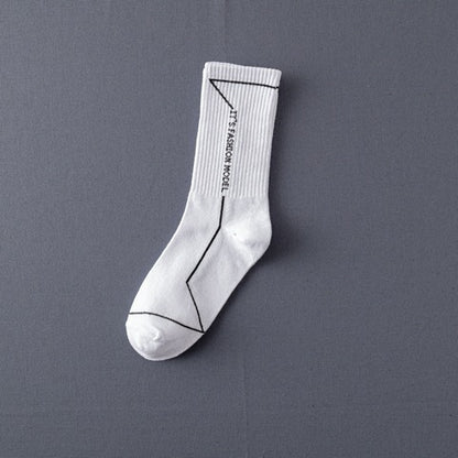 Men’s Jacquard Letter Pattern Mid-Tube Sports Socks Black & White 12 Designs