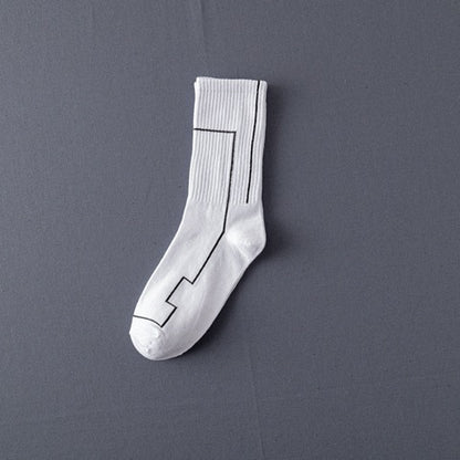 Men’s Jacquard Letter Pattern Mid-Tube Sports Socks Black & White 12 Designs
