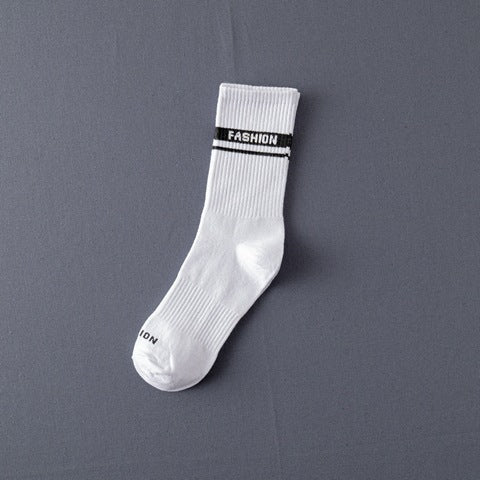 Men’s Jacquard Letter Pattern Mid-Tube Sports Socks Black & White 12 Designs