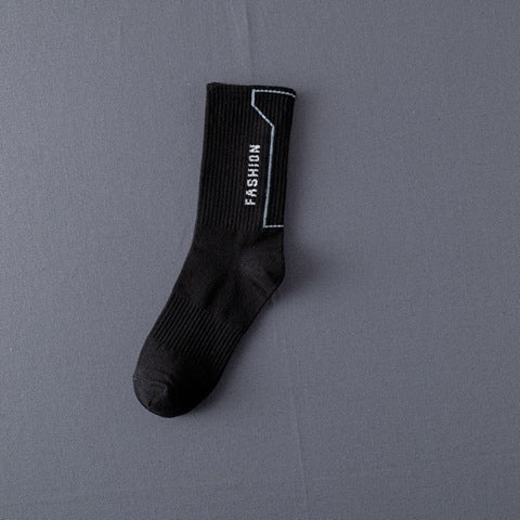 Men’s Jacquard Letter Pattern Mid-Tube Sports Socks Black & White 12 Designs