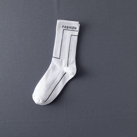 Men’s Jacquard Letter Pattern Mid-Tube Sports Socks Black & White 12 Designs