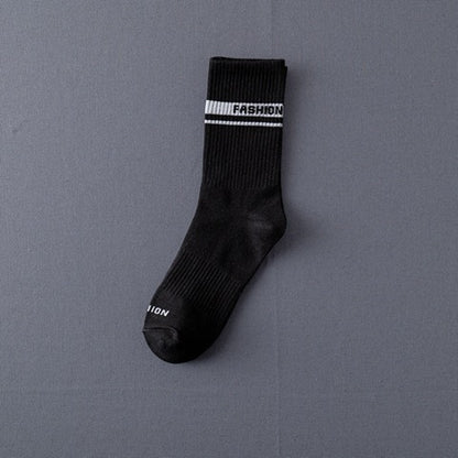 Men’s Jacquard Letter Pattern Mid-Tube Sports Socks Black & White 12 Designs