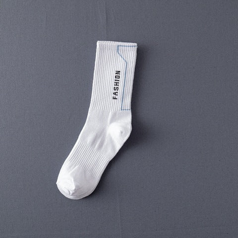 Men’s Jacquard Letter Pattern Mid-Tube Sports Socks Black & White 12 Designs