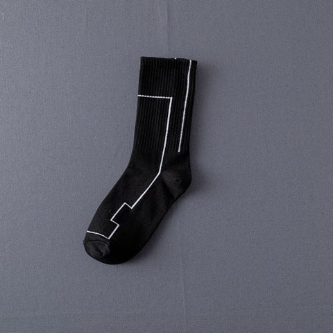 Men’s Jacquard Letter Pattern Mid-Tube Sports Socks Black & White 12 Designs