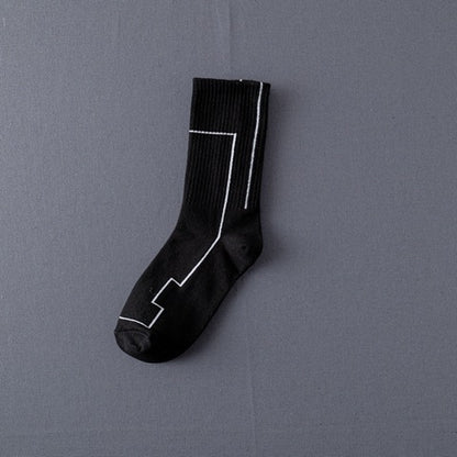 Men’s Jacquard Letter Pattern Mid-Tube Sports Socks Black & White 12 Designs