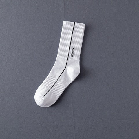 Men’s Jacquard Letter Pattern Mid-Tube Sports Socks Black & White 12 Designs