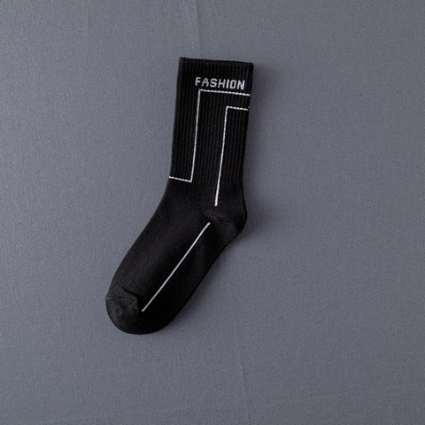 Men’s Jacquard Letter Pattern Mid-Tube Sports Socks Black & White 12 Designs