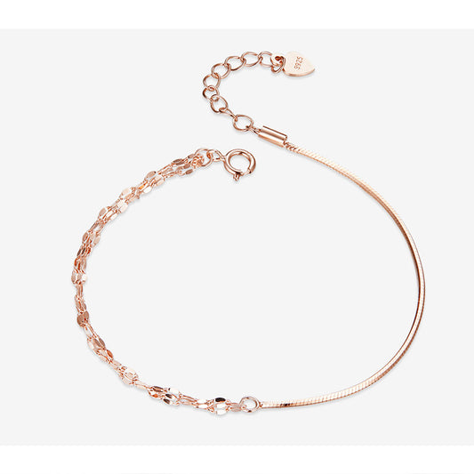 Women's 925 Sterling Silver Rose Gold Bracelet – Geometric Chain
