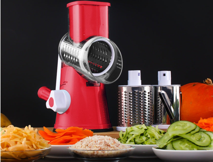 Drum Vegetable Shredder & Grater — 3-in-1 Rotary Mandoline Slicer with Suction Base