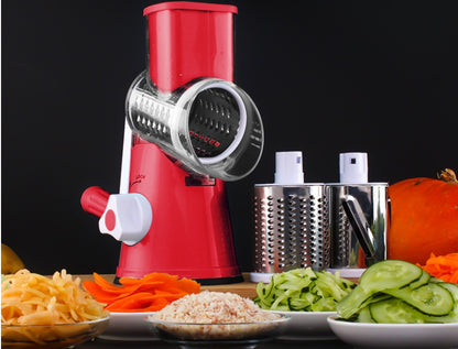 Drum Vegetable Shredder & Grater — 3-in-1 Rotary Mandoline Slicer with Suction Base