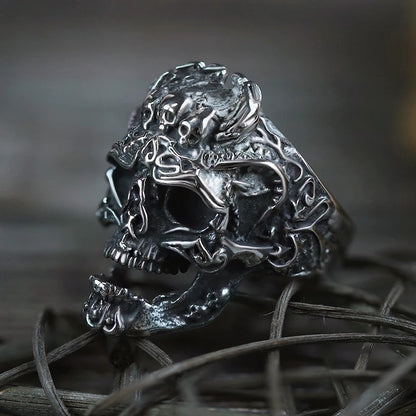 Men's Triple Skull Punk Ring – Domineering Alloy Skeleton Statement Band