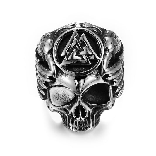 Men's Odin & Ravens Viking Ring – Valknut Skull Norse Amulet Band