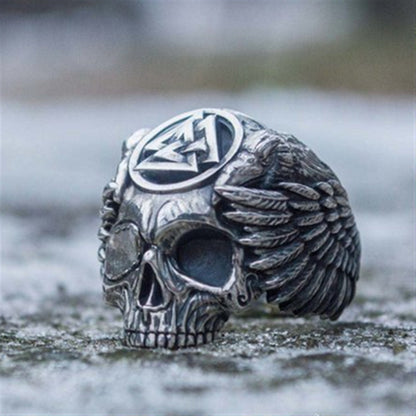Men's Odin & Ravens Viking Ring – Valknut Skull Norse Amulet Band