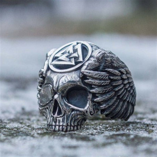 Men's Odin & Ravens Viking Ring – Valknut Skull Norse Amulet Band