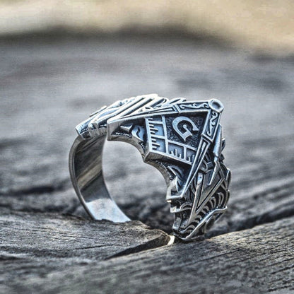 Men's Alloy Masonic Knight Templar Ring – Ancient Silver Retro Symbol Band