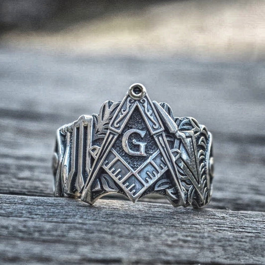 Men's Alloy Masonic Knight Templar Ring – Ancient Silver Retro Symbol Band