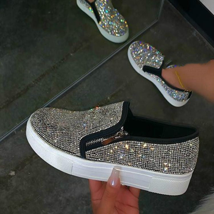 Women's Rhinestone Flat Slip-On Shoes | Casual Embellished Flats