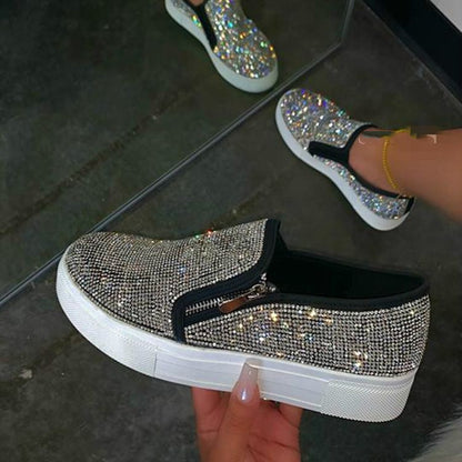 Women's Rhinestone Flat Slip-On Shoes | Casual Embellished Flats