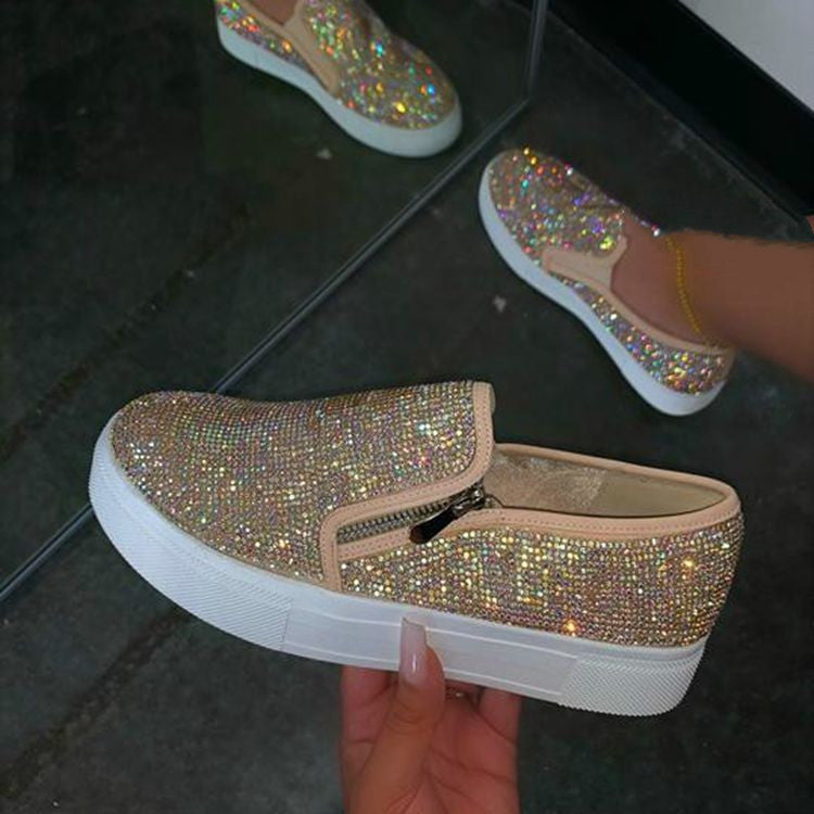 Women's Rhinestone Flat Slip-On Shoes | Casual Embellished Flats