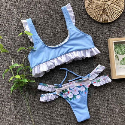 Women's Leaf Print Split Bikini Set – Two-Piece Swimwear | S–XL