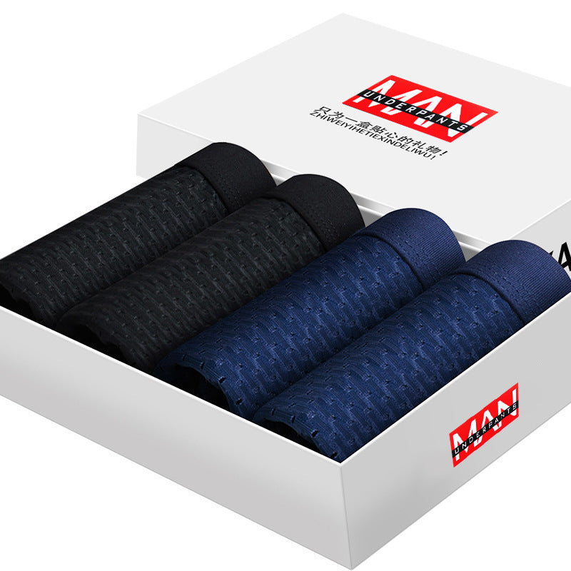 Men's Ice Silk Mesh Boxer Briefs 4-Pack | Breathable Mid-Rise Underwear