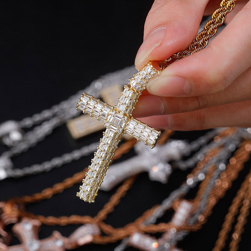 Unisex Iced Out Cross Pendant Necklace – Micro Pavé CZ Hip Hop Charm