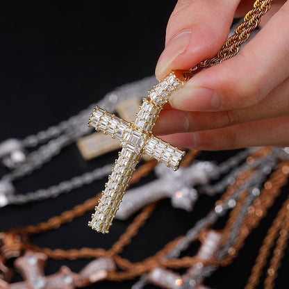 Unisex Iced Out Cross Pendant Necklace – Micro Pavé CZ Hip Hop Charm