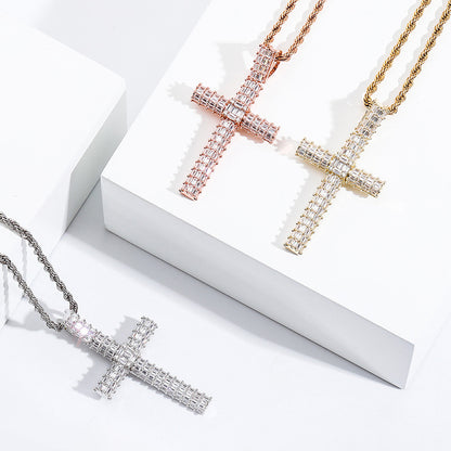 Unisex Iced Out Cross Pendant Necklace – Micro Pavé CZ Hip Hop Charm