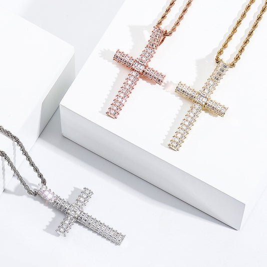 Unisex Iced Out Cross Pendant Necklace – Micro Pavé CZ Hip Hop Charm