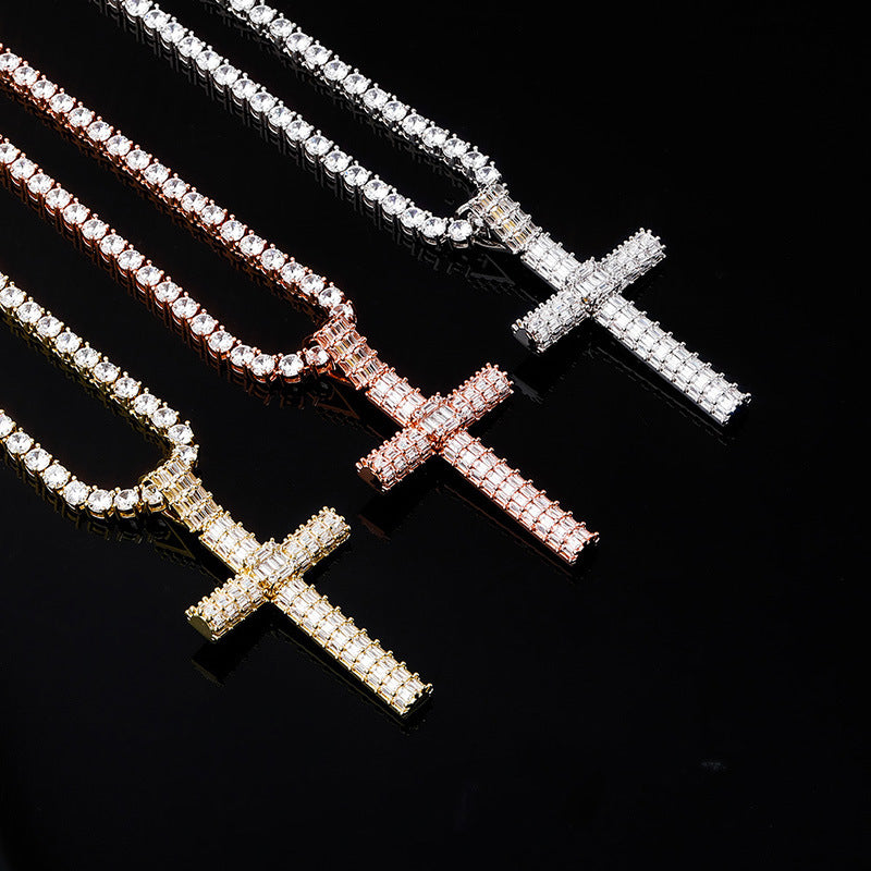 Unisex Iced Out Cross Pendant Necklace – Micro Pavé CZ Hip Hop Charm