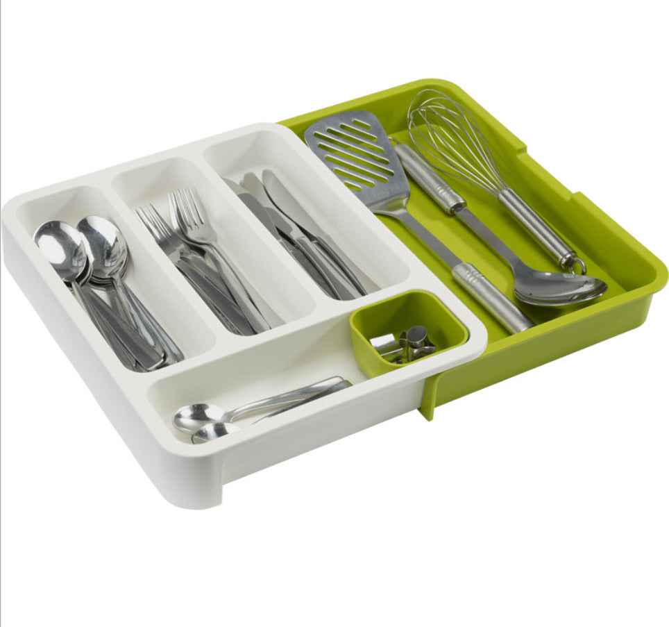 Retractable 2-Layer Kitchen Drawer Organiser – Desktop Plastic Storage Shelf
