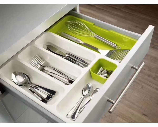 Retractable 2-Layer Kitchen Drawer Organiser – Desktop Plastic Storage Shelf