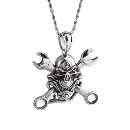 Men's Titanium Steel Wrench Skull Pendant – Punk Personality Necklace