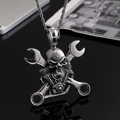 Men's Titanium Steel Wrench Skull Pendant – Punk Personality Necklace
