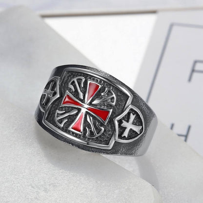 Men's Titanium Steel American Cross Ring – European Style Bold Statement Band